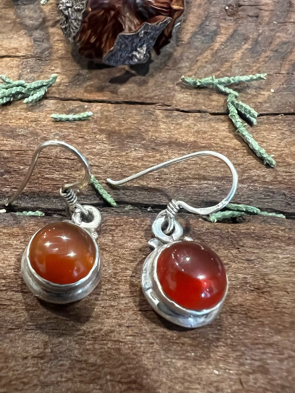 Bali 925 Carnelian Deep Orange Earrings Hooks Drop Earrings Sterling Amber